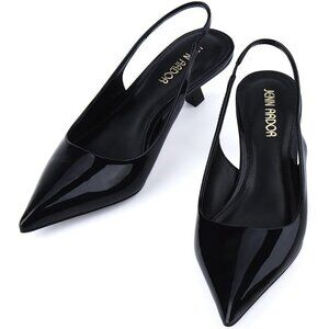 Jenn Ardor Women's Black Slingback Low Heels Kitten Pumps Dressy Heeled Sandals